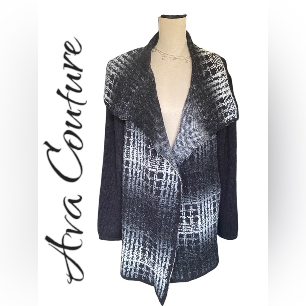 Ava Couture-XL Mohair Blend Black /White Cardigan Sweater/Duster. Warm & soft!